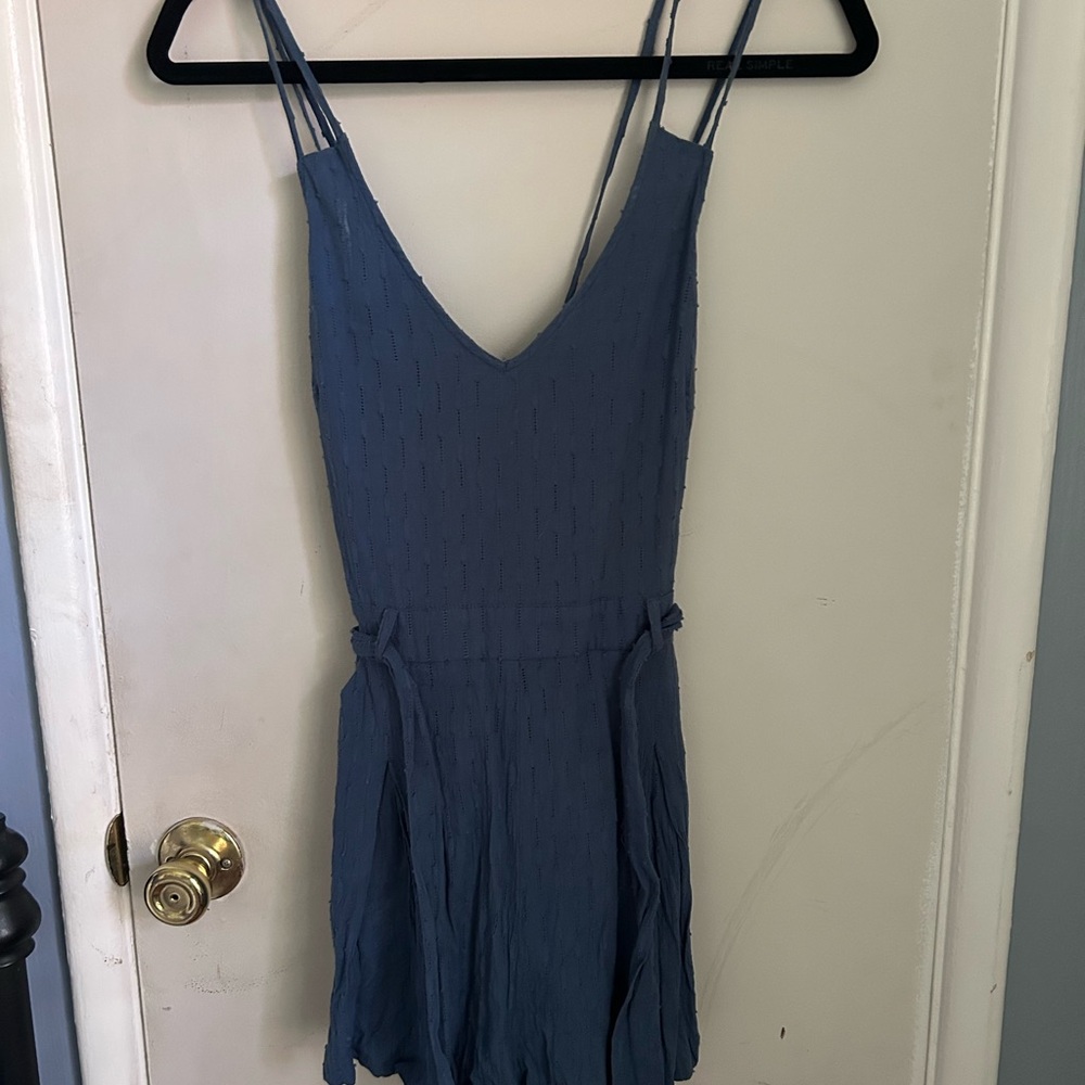 Lush Dusty Blue Textured V-Neck Romper